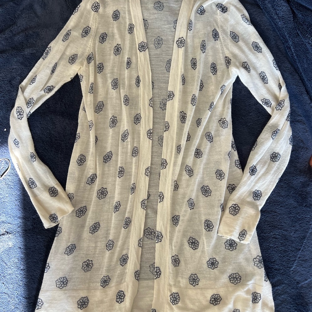 LOFT Cream and Black Floral Cardigan